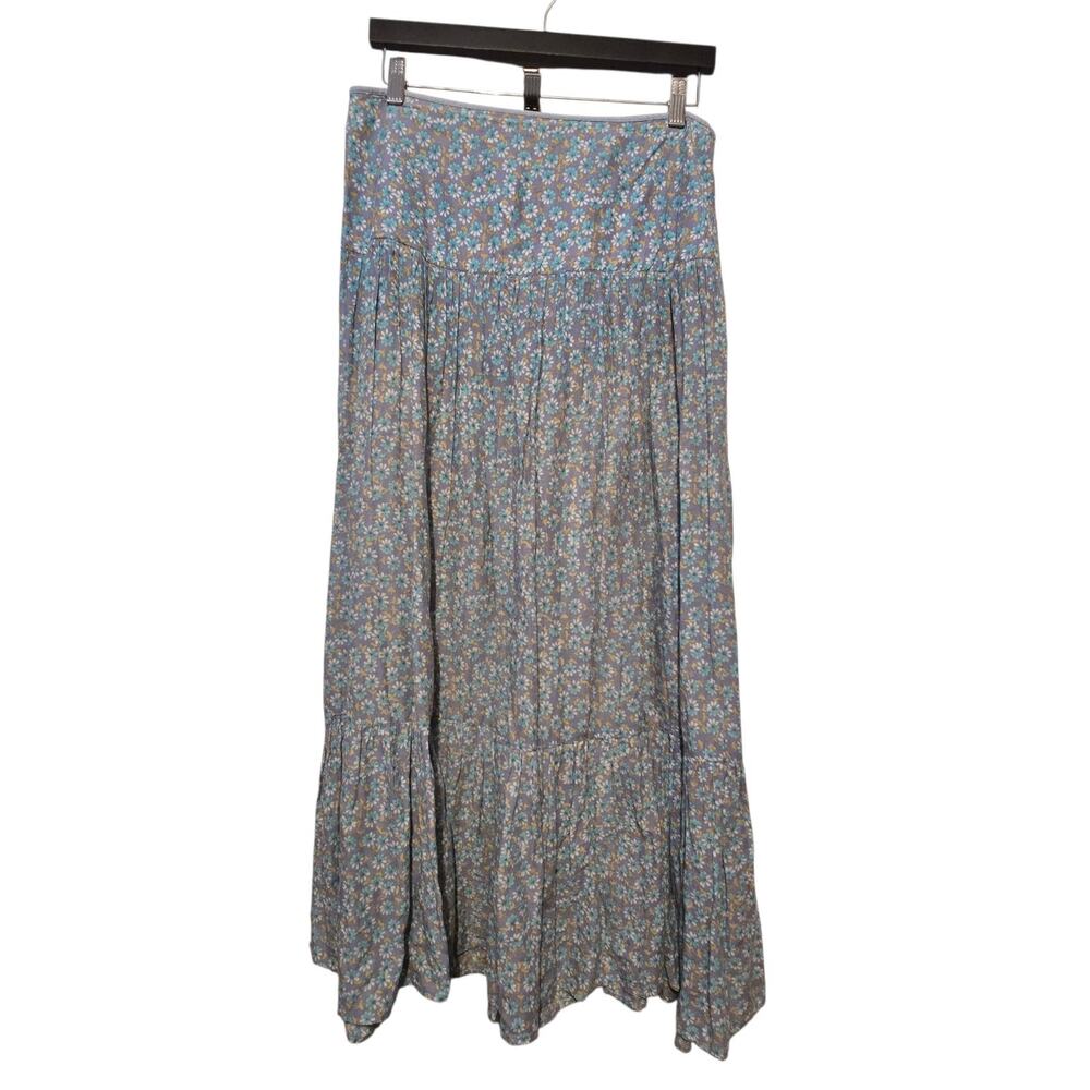 Vintage St Johns Bay Ditsy Floral Tiered Maxi Skirt Womens 14 Blue Cottage Boho